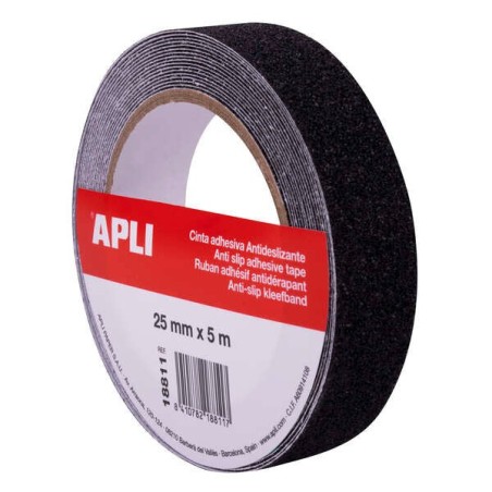 Ruban Antidérapant Apli 25 mm x 5 m - Résistant à l'eau et à l'usure - Facile à couper et à appliquer - Noir