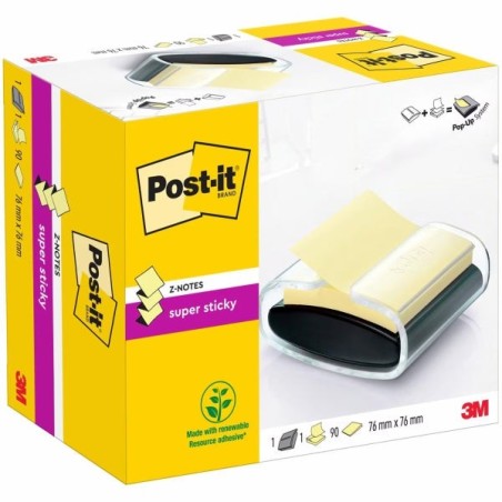 Post-It Super Sticky Dispenser with Pad of 90 Z-Sticky Notes - Pro Dispenser - Square Shape - 76x76mm - Color Black