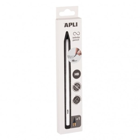 Apli Infinite Pencil Pack of HB Infinite Pencil + Replacement Lead + Protective Cap - For Writing up to 16km - White Color