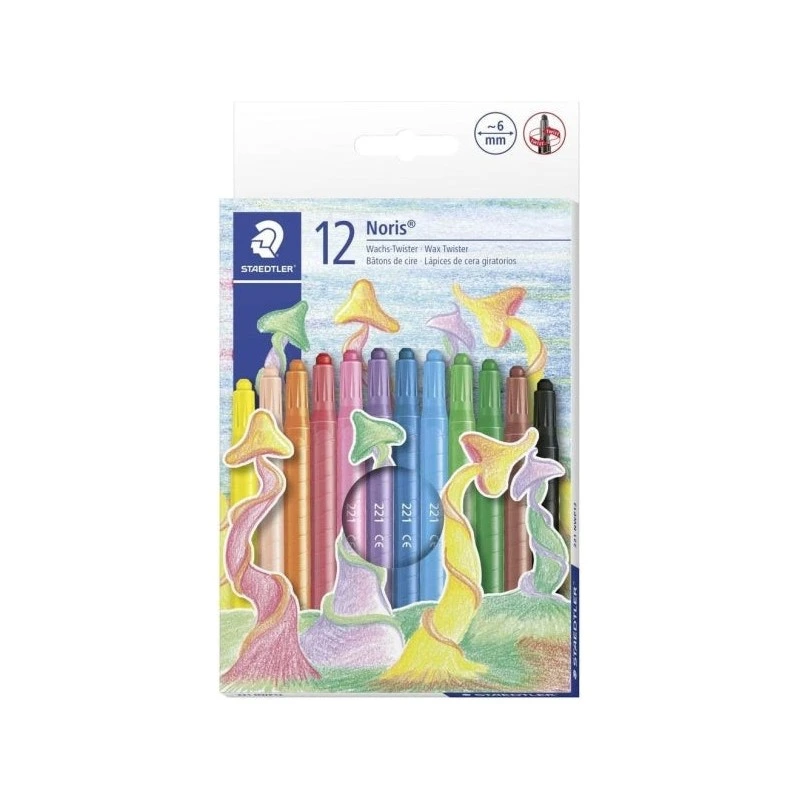 Staedtler Noris 221 Pack de 12 Crayons Rotatifs - Diamètre 6mm - Résistance à la Casse - Colorants Alimentaires - Couleurs