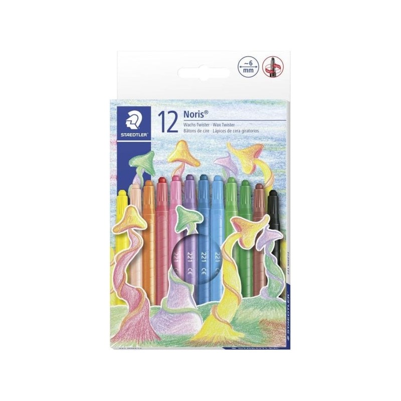 Staedtler Noris 221 Pack of 12 Rotating Crayons - Diameter 6mm - Break Resistance - Food Colors - Assorted Colors