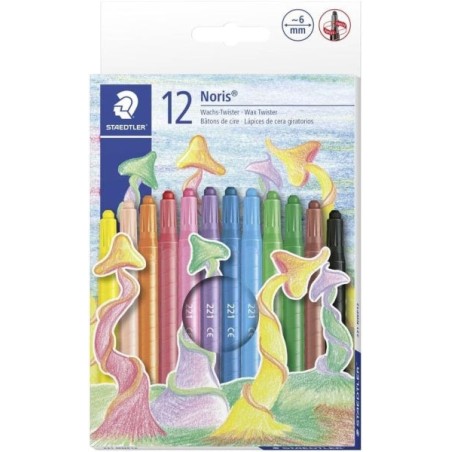 Staedtler Noris 221 Pacote de 12 lápis rotativos - Diâmetro 6 mm - Resistência à quebra - Corantes alimentícios - Cores sortidas