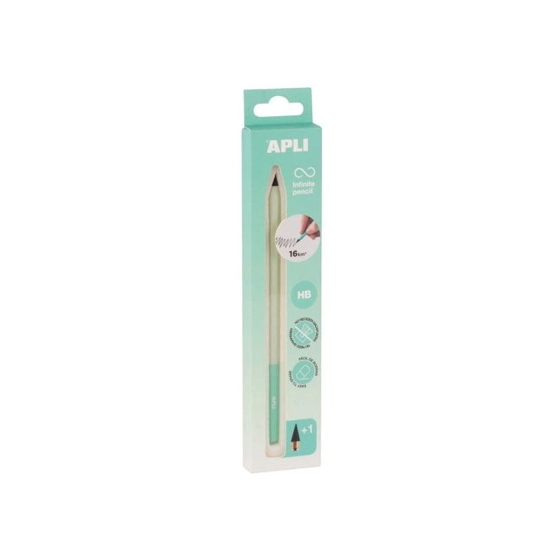 Apli Infinite Pencil Nordik Pacote de Lápis Infinito HB + mina de reposição + tampa protetora - Para escrever até 16km - Cor