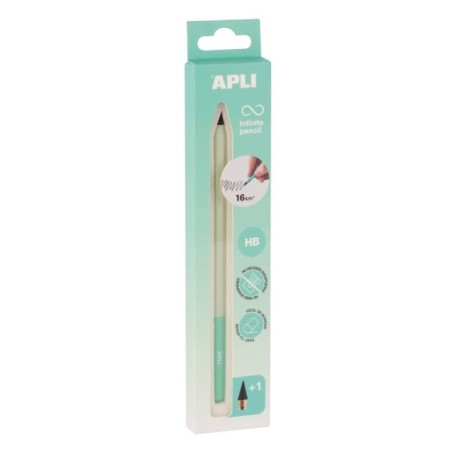 Apli Infinite Pencil Nordik Pack de Lapiz Infinito HB + Mina de Recambio + Tapon Protector - Para Escribir hasta 16km - Color
