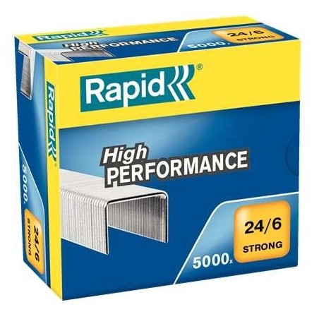 Rapid Strong Caja de 5000 Grapas 24/6 - Hasta 30 Hojas - Alambre Reforzado Galvanizado - Patilla de 6mm