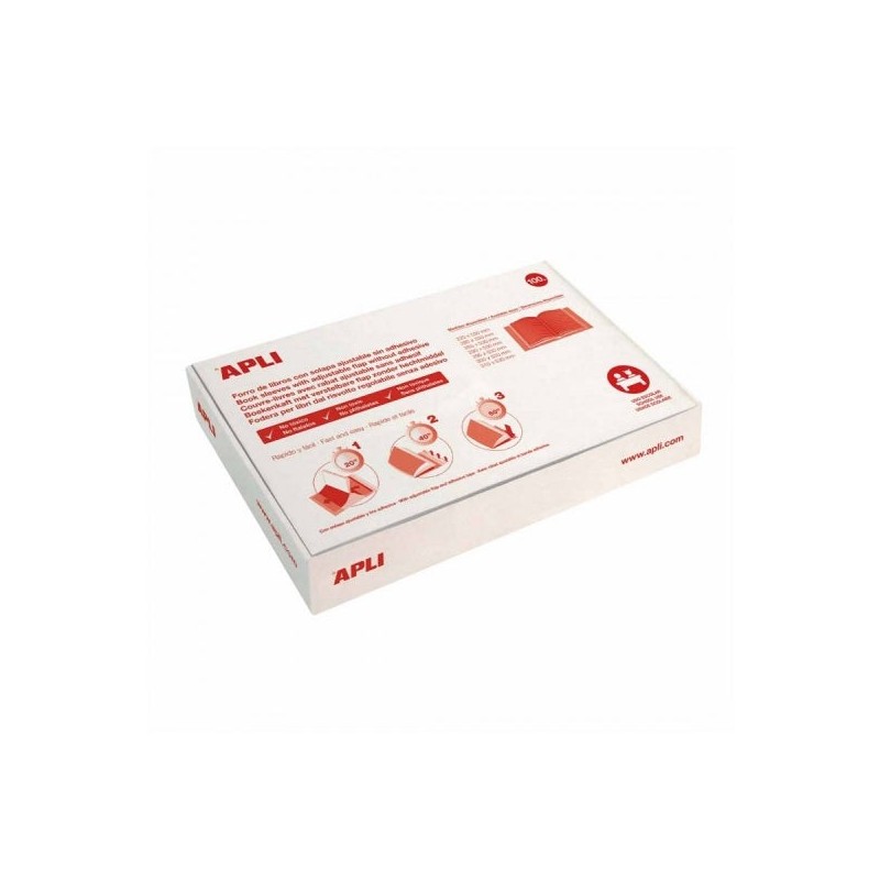 Apli Caja de 100 Forros para Libros 295mm PVC 130 micras - Solapa Autoajustable - Facil Forrado en 3 Pasos - Transparente