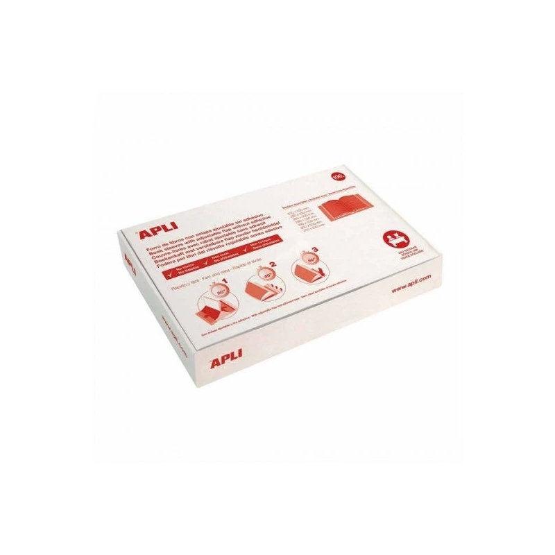 Apli Caja de 100 Forros para Libros 295mm PVC 130 micras - Solapa Autoajustable - Facil Forrado en 3 Pasos - Transparente