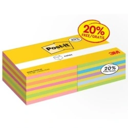 Post-It Pack of 2 Cubes of 450 Repositionable Sticky Notes - Square Shape - Assorted Colors