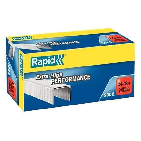 Rapid Super Strong Caja de 5000 Grapas 24/8+ - Hasta 50 Hojas - Alambre Galvanizado Superreforzado - Patilla de 8,5mm