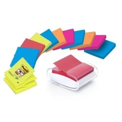 Post-It Super Sticky Dispenser with 12 Pads of 90 Z-Notes - Pro Dispenser - Square Shape - 76x76mm - White Color