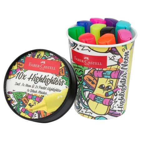 Faber-Castell Textliner 46 Neon Pack de 10 Marcadores Fluorescentes - Diseño del Pack Tarrina de Helado - Punta Biselada