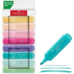 Faber-Castell Textliner 46 Pastel Pacote de 8 Marcadores Fluorescentes - Ponta Cinzel - Linha entre 1mm e 5mm - Tinta à Base de