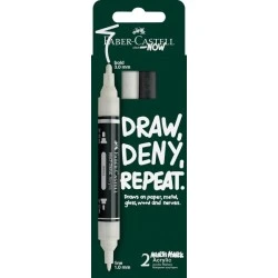 Faber-Castell Multimark Acrylic Pack with 2 Double Tip Acrylic Markers - 1mm and 3mm Round Tips - Water-Based Acrylic Ink