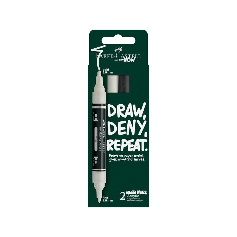 Faber-Castell Multimark Acrylic Pack con 2 Rotuladores Acrilicos Doble Punta - Puntas Redondas de 1mm y 3mm - Tinta Acrilica a