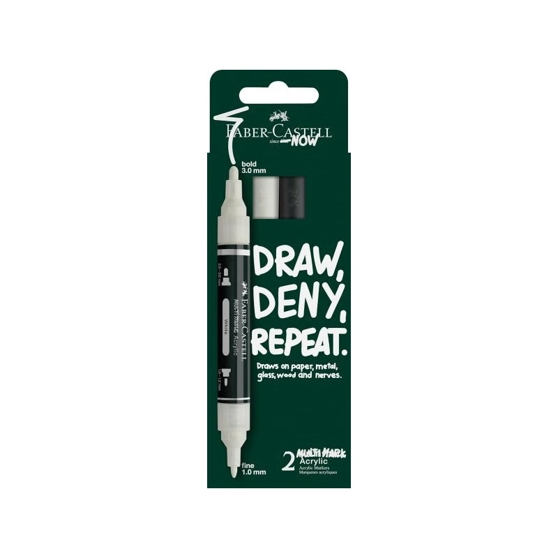 Pacote Acrílico Multimarcas Faber-Castell com 2 Marcadores Acrílicos Ponta Dupla - Pontas Redondas de 1mm e 3mm - Tinta
