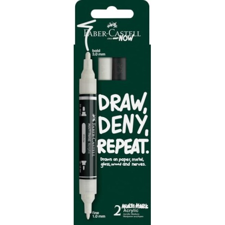 Faber-Castell Multimark Acrylic Pack con 2 Rotuladores Acrilicos Doble Punta - Puntas Redondas de 1mm y 3mm - Tinta Acrilica a