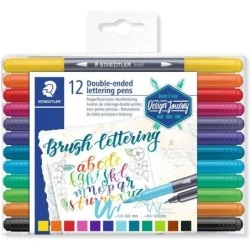 Staedtler 3004 Pack de 12 marqueurs double pointe pour lettrage - Couleurs assorties