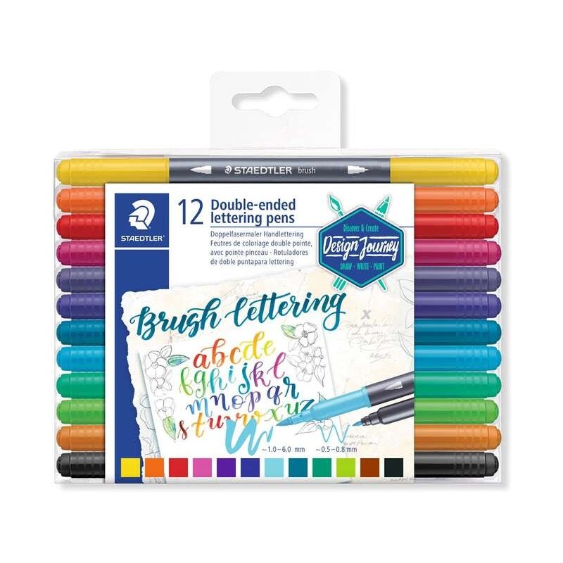 Staedtler 3004 Pack de 12 Rotuladores de Doble Punta para Lettering - Colores Surtidos