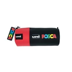 Trousse Posca en toile 8,5x19,5cm - Idéale pour feutres et fournitures scolaires - Fermeture zippée - Couleur Noir/Rouge
