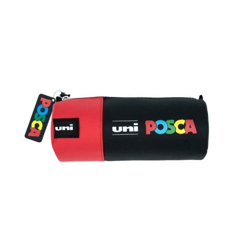 Trousse Posca en toile 8,5x19,5cm - Idéale pour feutres et fournitures scolaires - Fermeture zippée - Couleur Noir/Rouge