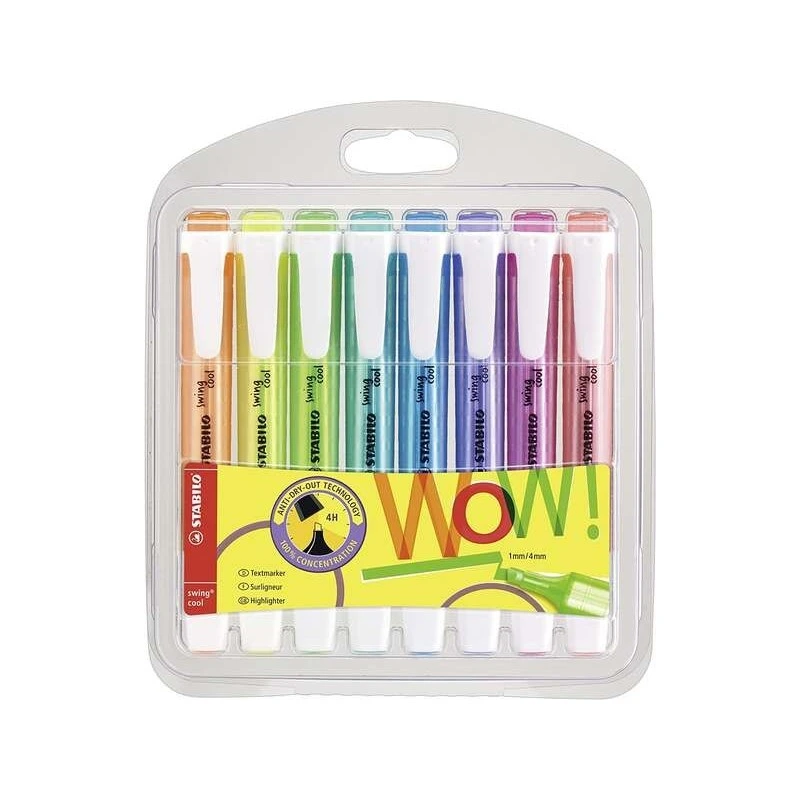 Stabilo Swing Cool Pack de 8 Marcadores Fluorescentes - Cuerpo Plano - Punta Biselada - Trazo entre 1 y 4mm - Tinta con Base de