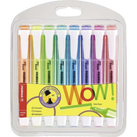 Stabilo Swing Cool Pack de 8 Marqueurs Fluorescents - Corps Plat - Pointe Biseautée - Trait entre 1 et 4 mm - Encre à Base