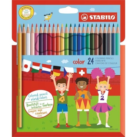 Pack Stabilo Color avec 24 Crayons de Couleur - Mine 2,5 mm - Idéal pour l'école - Couleurs Assorties