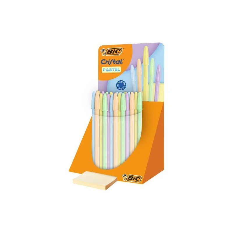 Bic Cristal Pastel Display with 40 Ballpoint Pens - Opaque Body in Pastel Colors - 1mm Round Tip - 0,4mm Stroke - Oil-Based Ink