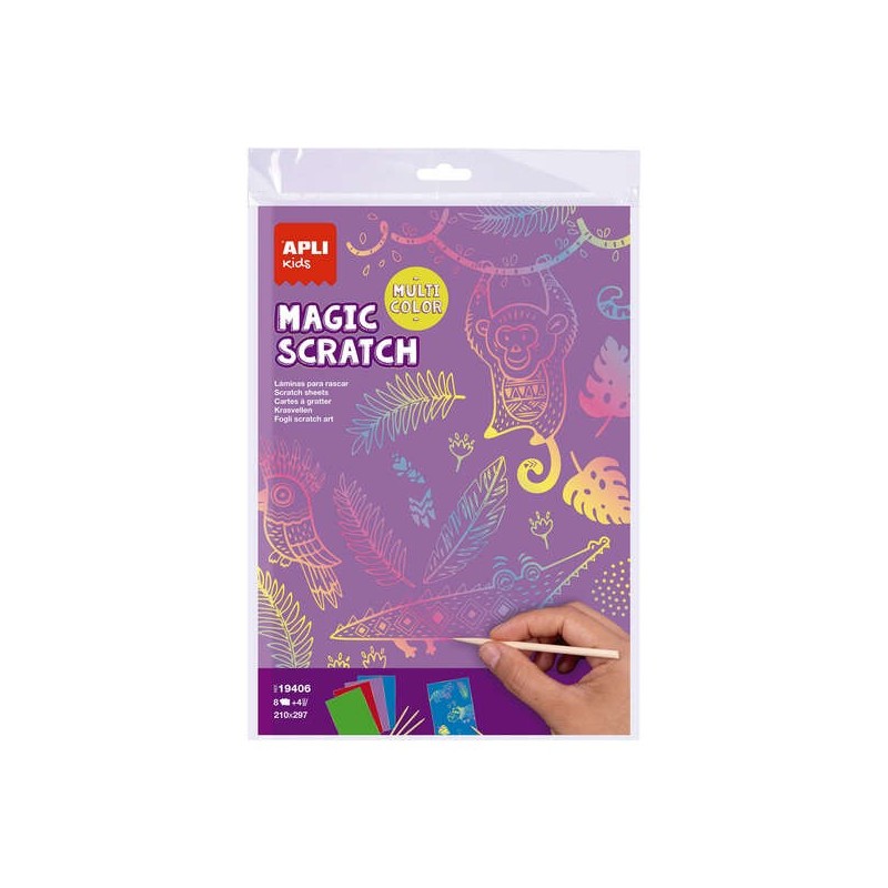 Apli Magic Scratch Colors Pacote de 8 folhas de rascunho - Medidas 210 x 297mm - Cores sortidas