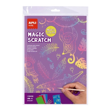 Apli Magic Scratch Colors Pacote de 8 folhas de rascunho - Medidas 210 x 297mm - Cores sortidas