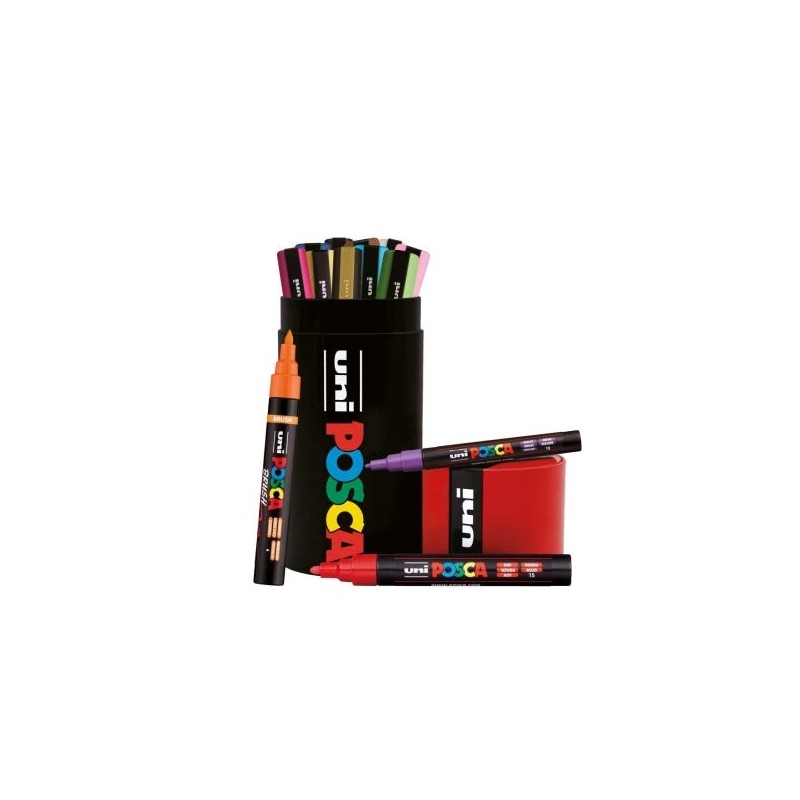 Posca Metal Tin with 13 Paint Markers - 4x PC-5M, 5x PC-3M, 4x PC-5BR - Water Based Ink - Non-Permanent - Light Resistant