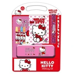 Safta Pacote Escolar Iconic Hello Kitty com Estojo de Metal - Lápis - 4 Marcadores - Régua 15cm - Apontador de Lápis - Borracha