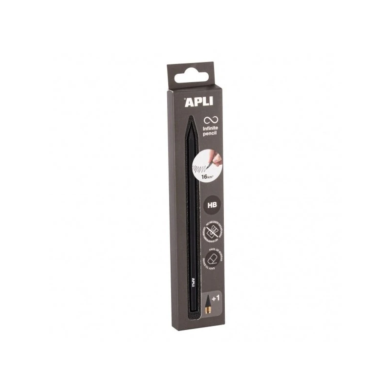 Apli Infinite Pencil Pack de Lápis HB Infinite + Mina de Substituição + Tampa Protetora - Para Escrever até 16km - Cor Preta