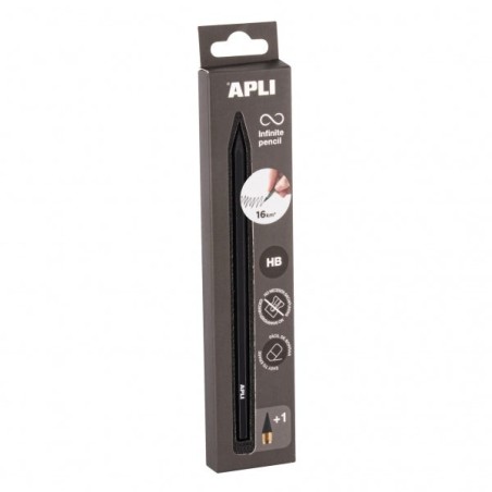 Apli Infinite Pencil Pack de Lápis HB Infinite + Mina de Substituição + Tampa Protetora - Para Escrever até 16km - Cor Preta