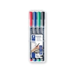 Staedtler Lumocolor 317 Pack de 4 marqueurs permanents - Pointe ronde moyenne - Course d'environ 1 mm - Capuchon avec clip