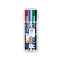 Staedtler Lumocolor 317 Pack de 4 Rotuladores Permanentes - Punta Media Redonda - Trazo 1mm Aprox - Capuchon con Clip - Secado