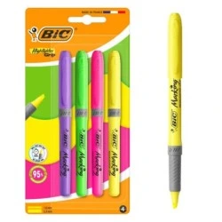 Bic Highlighter Grip Pack con 4 Marcadores Fluorescentes - Punta Biselada - Trazo entre 1.60 y 3.30 mm - Grip Texturizado