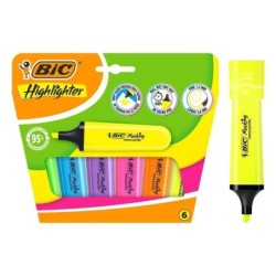 Bic Marking Highlighter Flat Pack de 6 Marqueurs Fluorescents - Pointe Biseautée - Trait entre 1,20 et 4,60 mm - Encre à Base