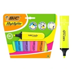 Bic Marking Highlighter Flat Pack de 6 Marcadores Fluorescentes - Punta Biselada - Trazo entre 1.20 y 4.60 mm - Tinta con Base