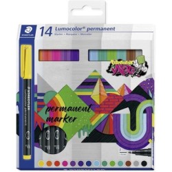 Staedtler Lumocolor 318 Pack de 14 Marqueurs Permanents - Trait Fin 0,6 mm - Séchage Rapide - Très Peu d'Odeur - Couleurs