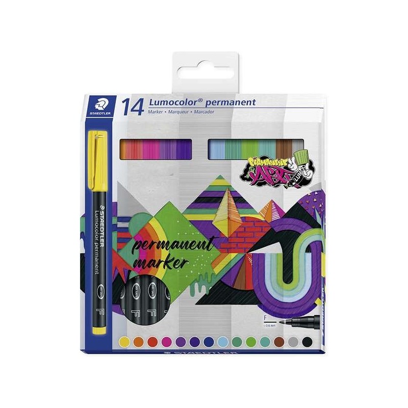 Staedtler Lumocolor 318 Pack de 14 Rotuladores Permanentes - Trazo Fino 0.6mm - Secado Rapido - Muy poco Olor - Colores Surtidos