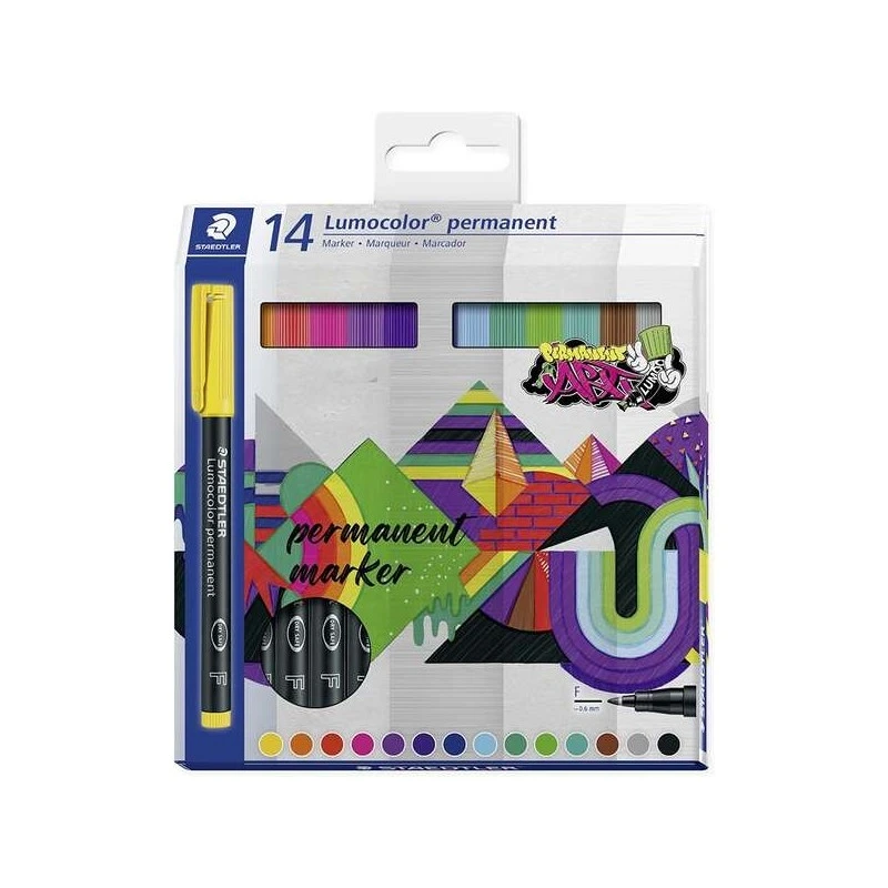 Staedtler Lumocolor 318 Pack de 14 Rotuladores Permanentes - Trazo Fino 0.6mm - Secado Rapido - Muy poco Olor - Colores Surtidos