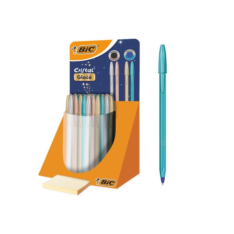 Bic Cristal Glace Display with 40 Ballpoint Pens - Opaque Body in Matte Metallic Colors - 1mm Round Tip - 0,4mm Stroke - Oil