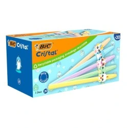 Bic Cristal Pastel Figurines Pack con 20 Boligrafos de Bola - Cuerpo Opaco en Colores Pastel con Figuras de Animales - Punta