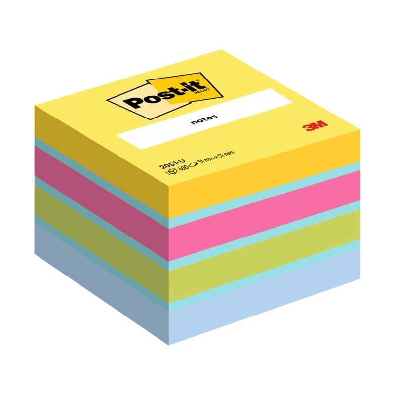 Post-It Cubo de 400 Notas Adhesivas Reposicionables - Forma Cuadrada - 51x51mm - Colores Surtidos