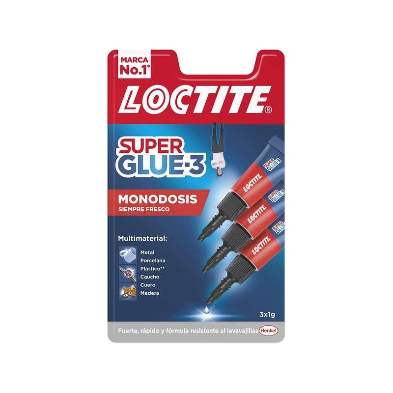 Loctite Pack of 3 Super Glue-3 Mini Trio Original - 1gr - Triple Resistance - Transparent Adhesive - Instant Bonding and