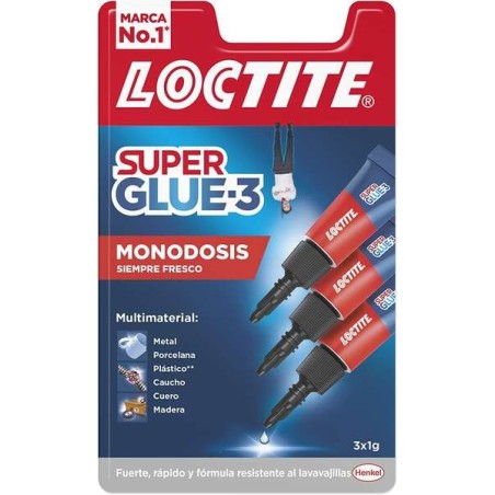 Loctite Pack of 3 Super Glue-3 Mini Trio Original - 1gr - Triple Resistance - Transparent Adhesive - Instant Bonding and