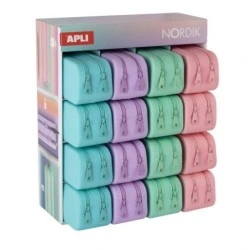 Apli Nordik Expositor de 16 Estuches de Silicona Rectangulares Dobles - Doble Compartimento - Medidas 75x185x63mm - Colores