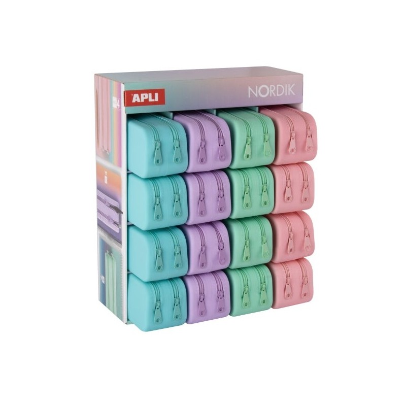 Apli Nordik Expositor de 16 Estuches de Silicona Rectangulares Dobles - Doble Compartimento - Medidas 75x185x63mm - Colores