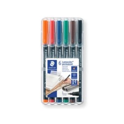 Staedtler Lumocolor 317 Pack de 6 marqueurs permanents - Pointe ronde moyenne - Course d'environ 1 mm - Capuchon avec clip